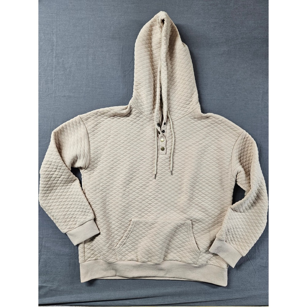 VIMPUNEC Quilted Henley Hoodie Beige Tan Diamond Lattice Pullover XL NEW